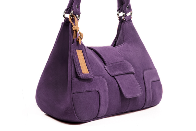 Amethyst purple women's dress handbag, matching pumps and belts. Front view - Florence KOOIJMAN